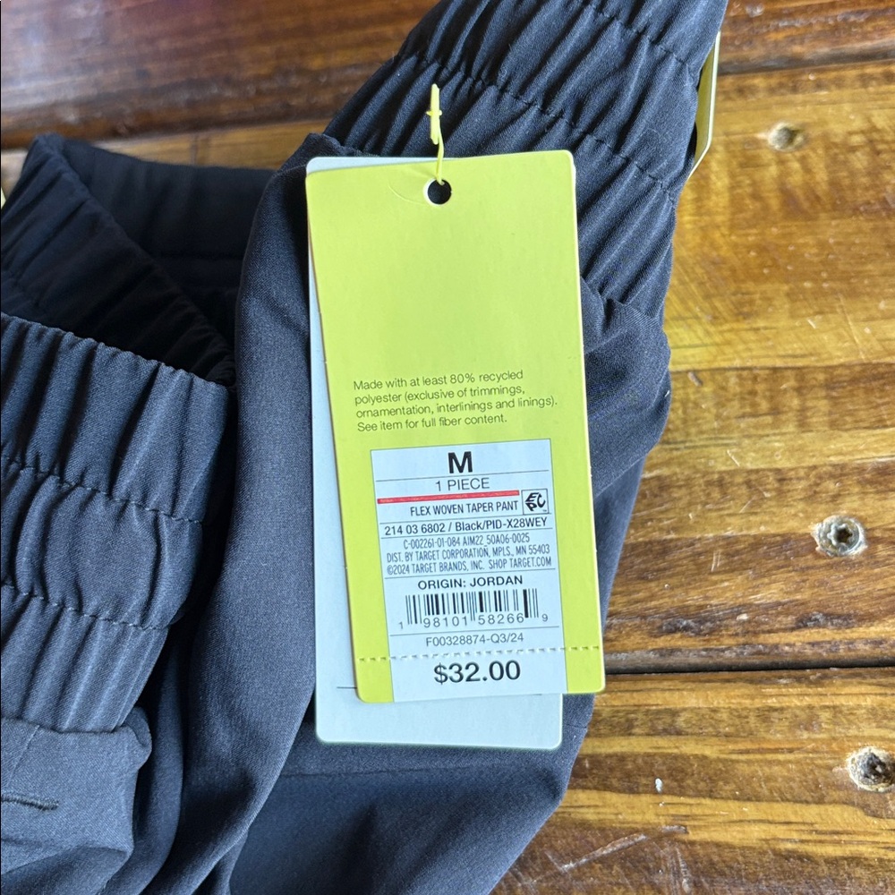 NWT women’s all in motion Black Elastic-Waist high rise, taper pants/ Drawstring - Picture 6 of 7